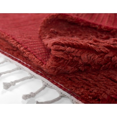 Handmade Red Wool Rectangular Geometric Rug 5 ft x 8 ft