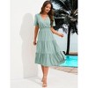 Clearlove Women's Casual V Neck Midi Dress Smocked Waist Tiered Short Sleeve A Line Pleated Flowy Long Dress - 2 of 4