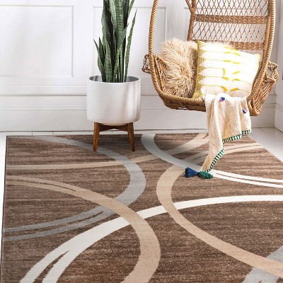 Brown and Beige Abstract Circles Design Area Rug 8'8" x 12'