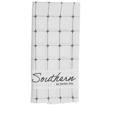 White 27 x 18 Inch Woven "Southern as Sweet Tea" Cotton Kitchen Tea Towel - Foreside Home & Garden