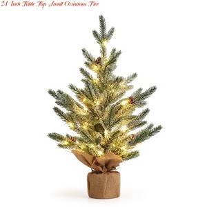 Home Office Desk Decorations 24 Inch Small Christmas Tree w/ Lights, 2 Ft Prelit Table Top Christmas Trees Mini Artificial Pine Tree w/ 50 Lights - 1 of 4