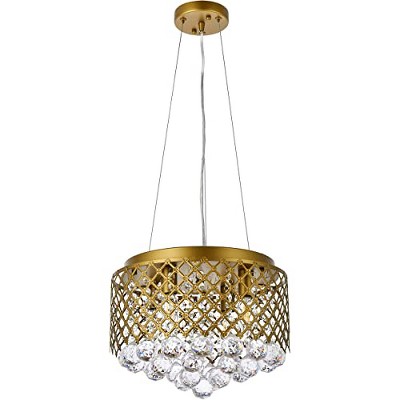 Brass and Crystal Drum Pendant Light with Adjustable Height