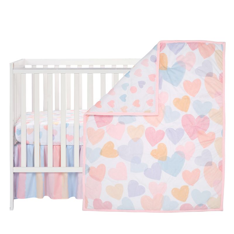 Bedtime Originals Rainbow Hearts Pink/Purple 3-Piece Baby Crib Bedding Set, 2 of 10