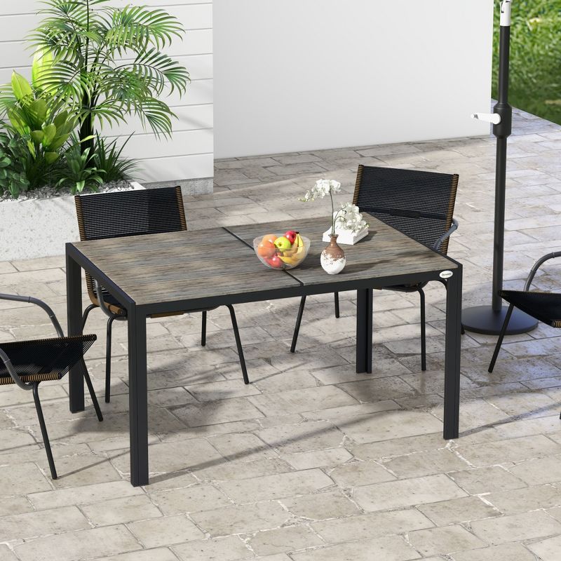 Outsunny Outdoor Dining Table for 6 People, Aluminum Rectangular Patio Table with Faux Wood Tabletop for Backyard, Lawn, 55" x 35.5", Gray, 3 of 7