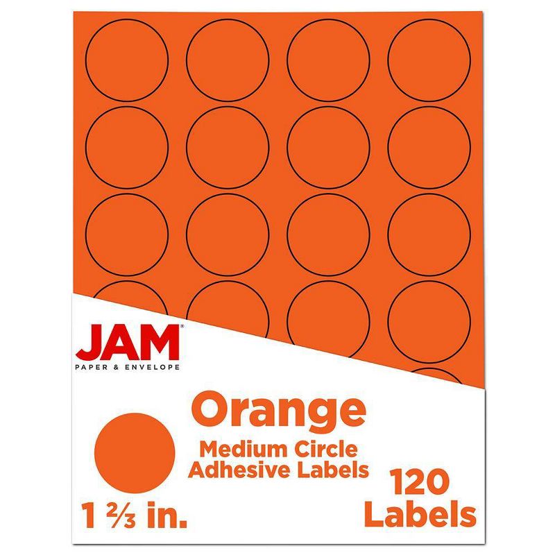 JAM Paper Circle Sticker Seals 1 2/3&#34; 120ct - Orange, 1 of 6