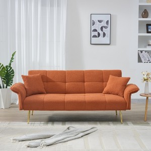 70'' Teddy Fleece 2-in-1 Sofa Bed with Adjustable Arms and Backrest, Modern Living Room Sofa - 1 of 4