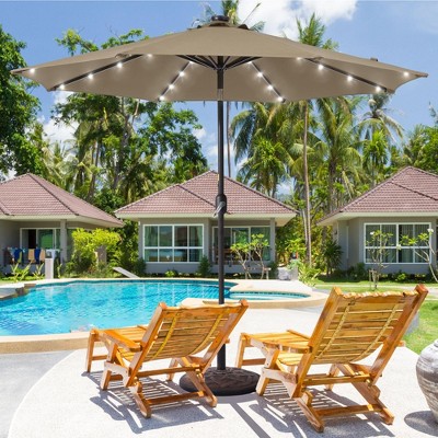 Sonkuki 9 ft LED Round Solar Lighted Patio Market Umbrella