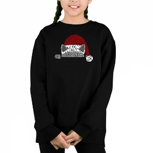 LA Pop Art Christmas Peeking Cat - Girl's Word Art Crewneck Sweatshirt - 1 of 3