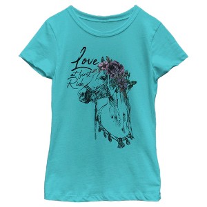 Girl's Lost Gods Floral Horse Love At First Ride T-Shirt - 1 of 4