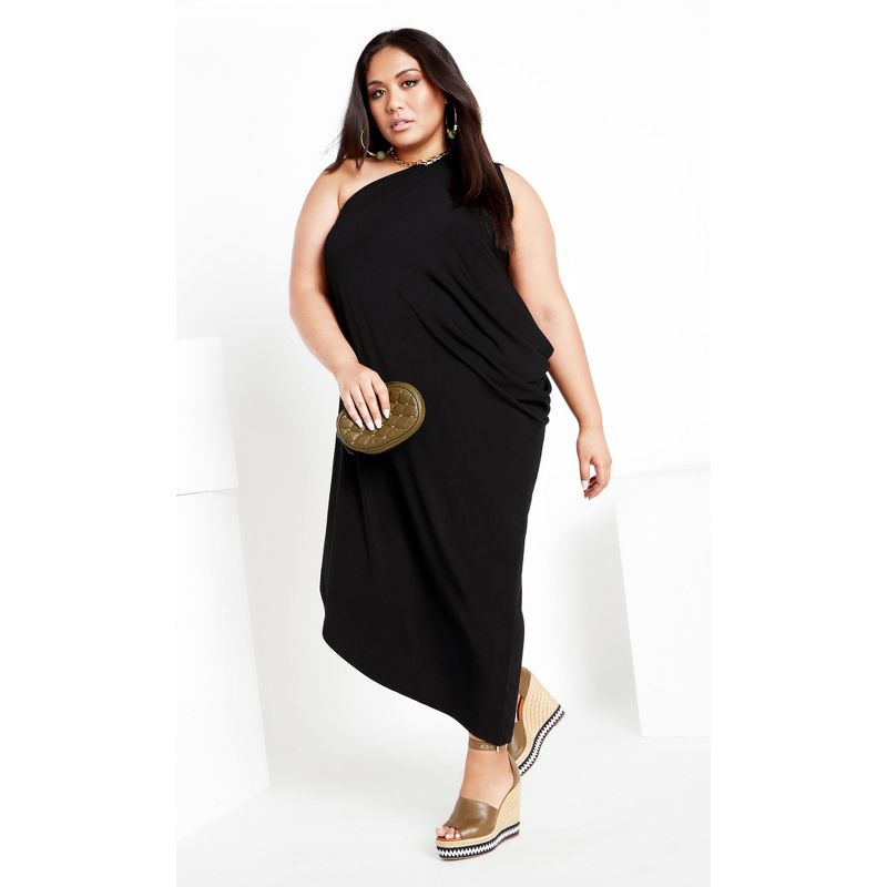 Women's Plus Size One Shoulder Drape Maxi Dress - black | CITY CHIC, 1 of 4