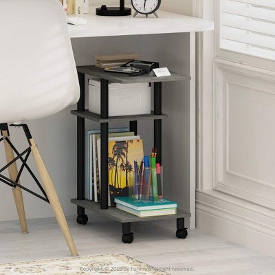Furinno U-Shape Rolling Storage Cart Sofa Side End Table w/Open Display Shelf,Oak