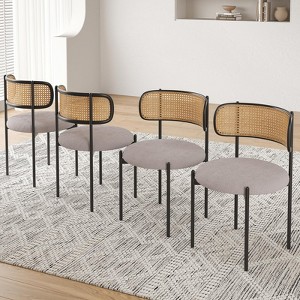 VYNXARIA Modern Light Gray Upholstered Dining Chairs Set of 4£¬Rattan Back Accent Kitchen Chairs with Metal Legs - 1 of 4