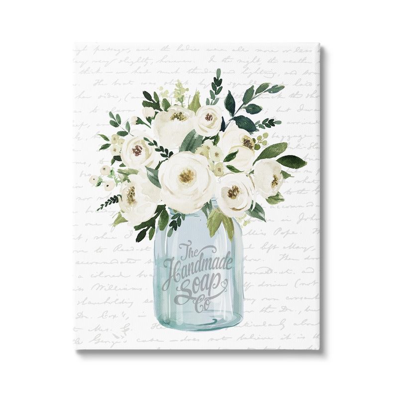Stupell Industries White Blooms Flower Bouquet Classic Jar Script Canvas Wall Art, 1 of 6
