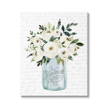 Stupell Industries White Blooms Flower Bouquet Classic Jar Script Canvas Wall Art