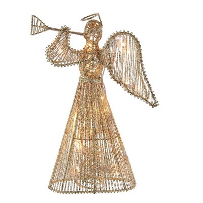 Kurt Adler 12-inch 20 Light Incandescent Gold Glitter Angel Tree Topper ...