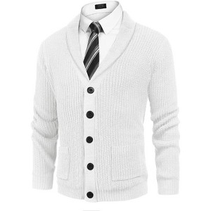 COOFANDY Men's Shawl Collar Cardigan Sweater Slim Fit Cable Knit Button up Sweater with Pockets - 1 of 4
