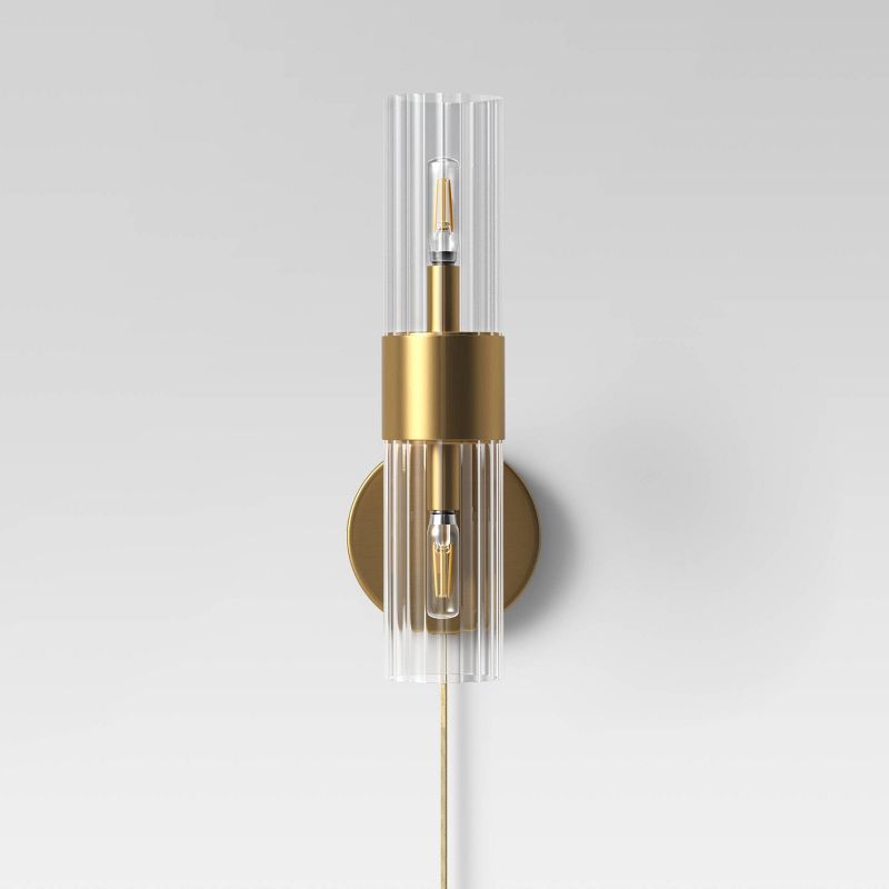 Ribbed Glass Sconce Lamp Brass  - Threshold&#8482;, 1 of 15