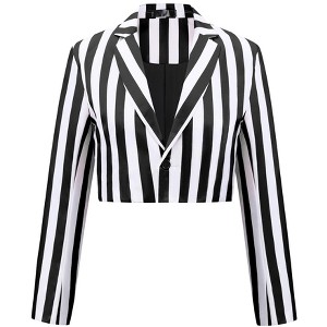 INSPIRE CHIC Men's Single Breasted Notch Lapel Business Crop Stripes Suit Jackets - 1 of 4