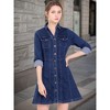 Allegra K Women's Button Down Collar V Neck Long Sleeve A-line Denim Dress - 2 of 4