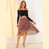 INSPIRE CHIC Women's High Low Hem Elastic Waist Lurex Chiffon A-Line Midi Floral Skirt - 2 of 4