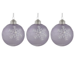 Northlight 3ct Purple Glass Ball Christmas Ornaments with Snowflakes 3" (80mm) - 1 of 4