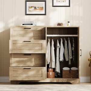 Chest of Drawers Bedroom, 2 Door Wardrobe with 4 Large Storage Drawers, 120 x 50 x 110 cm Freestanding Bedroom Closet with Hanging Rail - 1 of 4