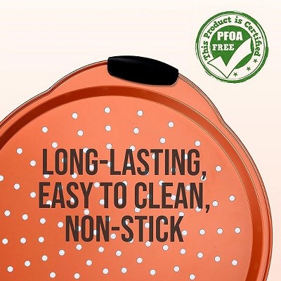 NutriChef Copper Non-Stick Pizza Tray with Silicone Handles