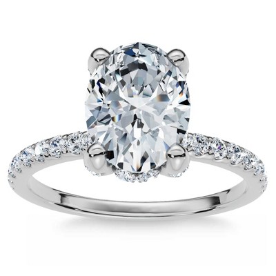 Pompeii3 1 1/2Ct Oval Diamond Accents Engagement Ring White Yellow or Rose Gold Lab Created