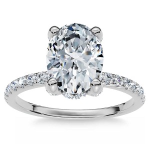 Pompeii3 1 1/2Ct Oval Diamond Accents Engagement Ring White Yellow or Rose Gold Lab Created - 1 of 4