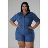 Slickblue Plus Size Denim Romper with Zipper Front - Short Sleeves, Collared, Pockets - Size 1XL-3XL - 2 of 4