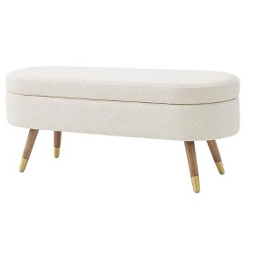 Itopfox Oval Storage Ottoman Bench with Golden Metal Legs, Upholstered Boucle Fabric Footrest for Bedroom, Living Room, Entryway, Bed Side in Beige - 1 of 4