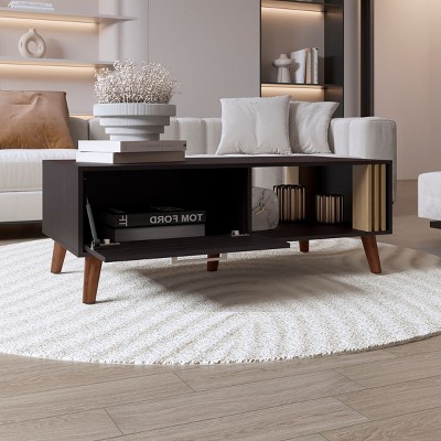 FURNIinspire Coffee Tables Modern Living Room Tables, Sofa Table, Wide End Table With Open Shelf, Storage for Home, Office, Black, 23.6"*47.2"*16.9"