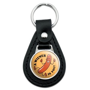 A Wiener Winner Is You Hot Dog Funny Humor Black Leather Keychain - 1 of 3