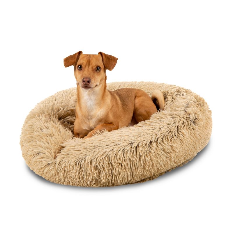 Best Choice Products Dog Bed Self-Warming Plush Shag Fur Donut Calming Pet Bed Cuddler - Brown, 1 of 10