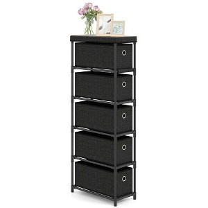 Resenkos Narrow 5-Drawer Dresser,Slim Storage Tower with Sturdy Reinforced Metal Frame, Space-Efficient Organizer Designed, Black - 1 of 4
