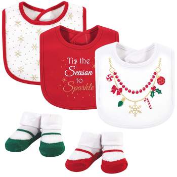 Little Treasure Baby Girl Cotton Bib and Sock Set 5pk, Christmas Necklace, One Size