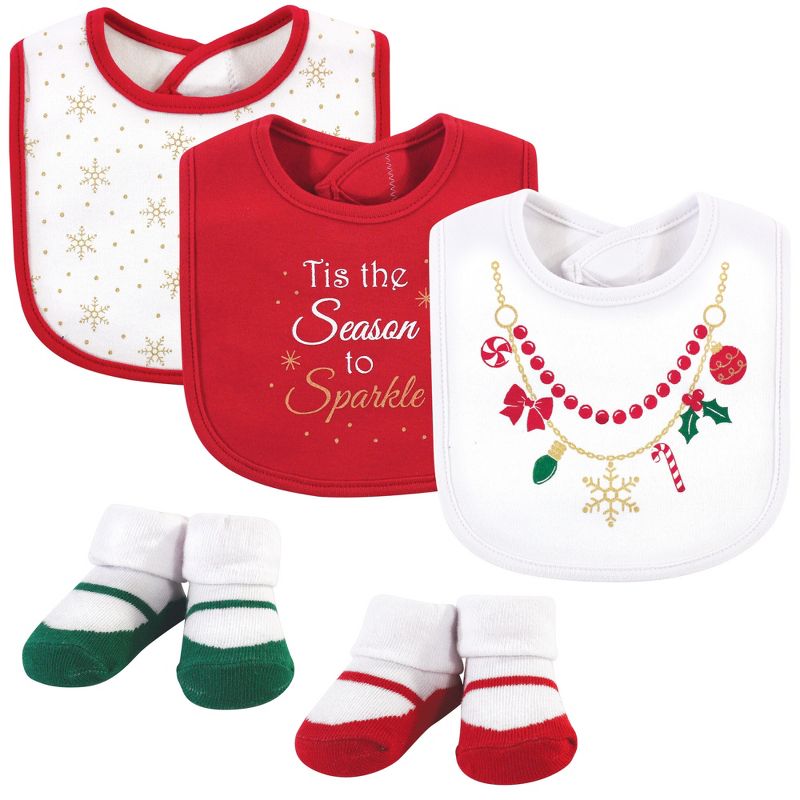 Little Treasure Baby Girl Cotton Bib and Sock Set 5pk, Christmas Necklace, One Size, 1 of 2