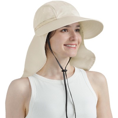 Sun Cube Women Sun Hat Neck Flap Cover, UV Protection Wide Brim Fishing Hiking Hat, Ponytail Foldable Summer Beach Outdoor