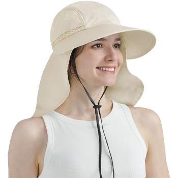Sun Cube Wide Brim Sun Hat With Neck Flap, Upf50+ Hiking Safari Fishing Hat  For Womens, Sun Protection Beach Hat (beige With Bow) : Target