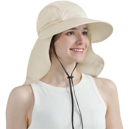 SUN CUBE Womens Sun Hat Neck Flap Cover, UV Protection Wide Brim Fishing  Hiking Hat, Ponytail Foldable Summer Beach Outdoor (Beige Cream)