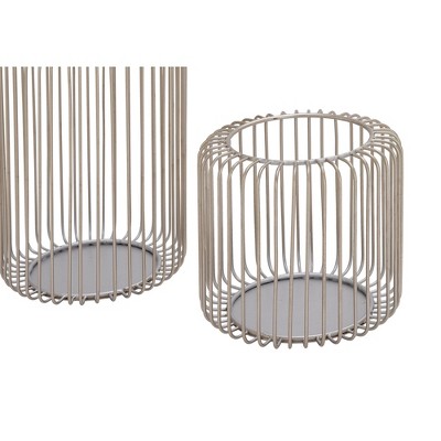 Silver Metal Cage Style Hanging Hurricane Candle Lantern Set