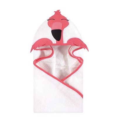 Hudson Baby Infant Girl Cotton Animal Face Hooded Towel, Modern Flamingo, One Size