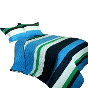 Slickblue Quilt Set Full/Queen with 2 Shams, Pre-Washed Reversible Bedding, Horizontal Stripes, 10 Colors, 3 Piece - 1 of 4