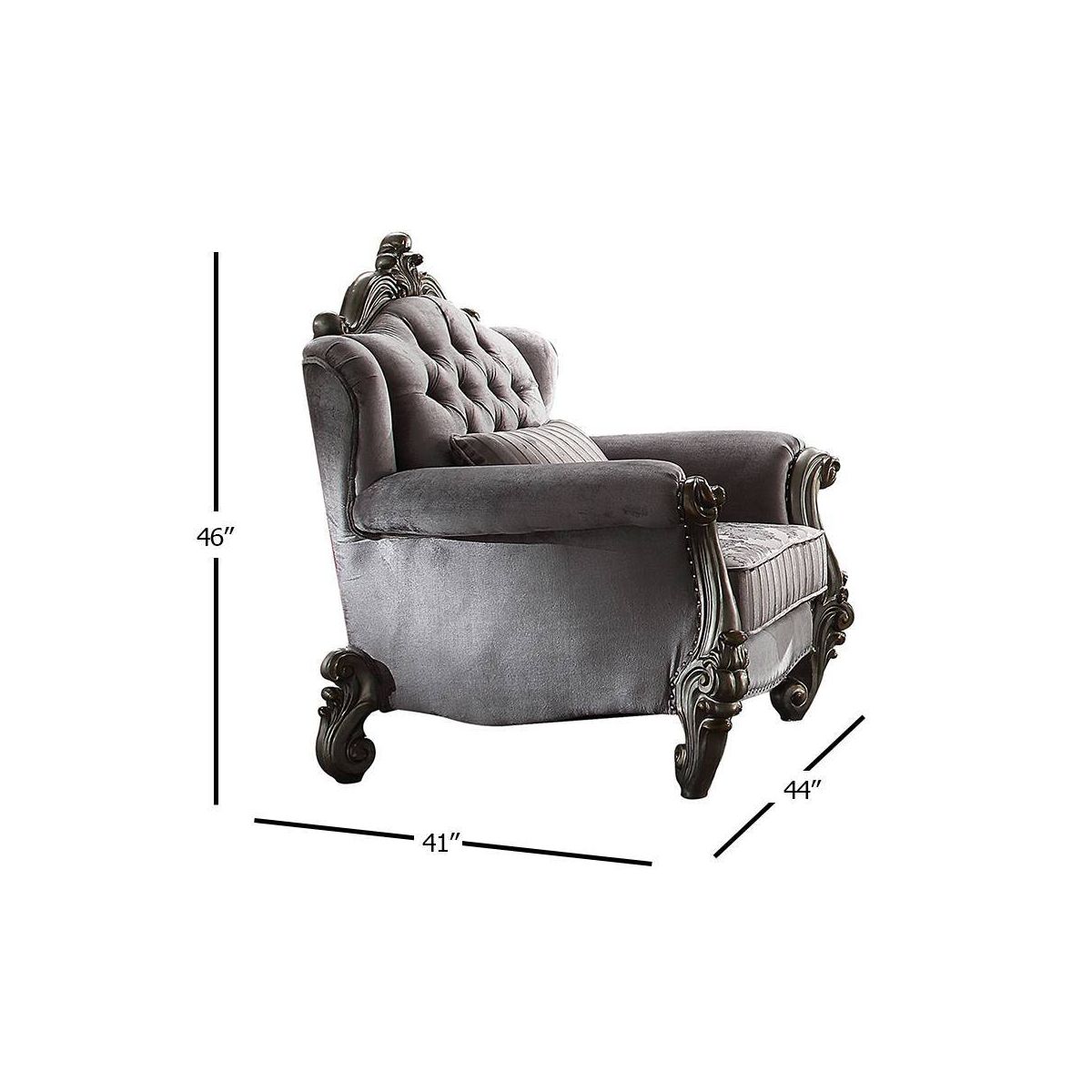 Versailles Club Chair with 1 Pillow Velvet/Antique Platinum Finish - Acme Furniture - thumbnail 7
