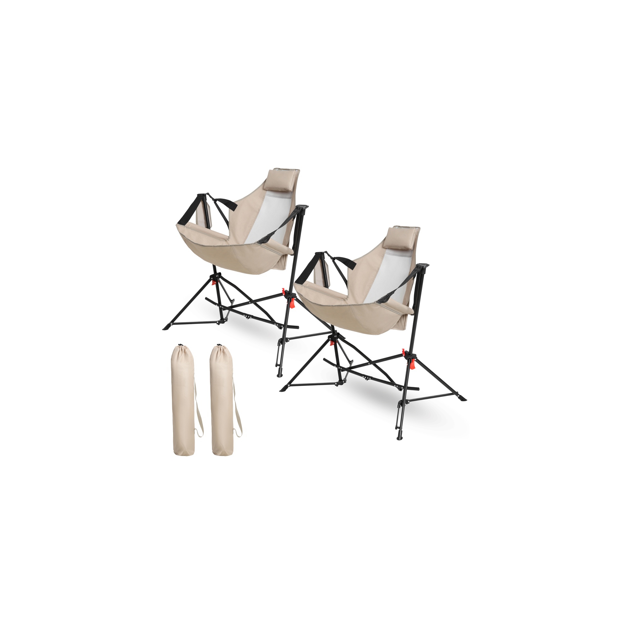 Whisen 2 Piece Hammock Camping Chair & Rocking Chair with Pillow Cup Holder, Recliner with Carry Bag - Khaki