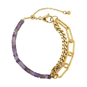 Slate by Rebl Genuine Beads & Chain Bracelet  Split Paperclip & Cuban Chain, 18K Gold Plated Stainless Steel - 1 of 1