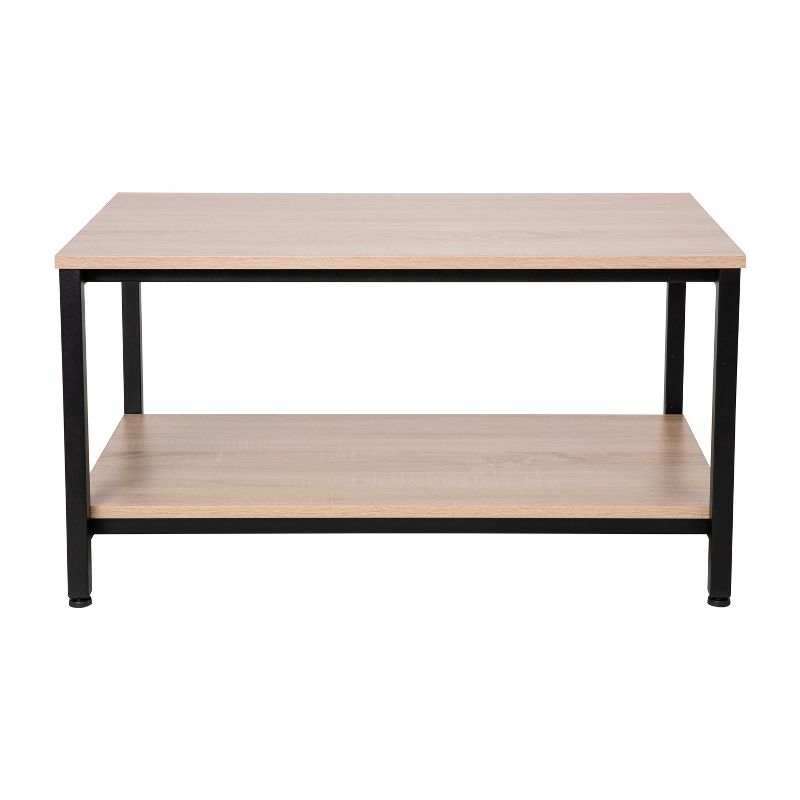 Emma and Oliver Minimalist Industrial Driftwood Finished Engineered Wood Coffee Table with Black Steel Tube Frame and Lower Storage Shelf, 3 of 13