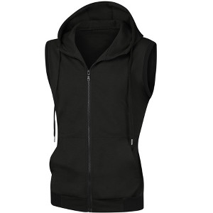 Lars Amadeus Men's Zip Up Sleeveless Drawstring Hooded Vest - 1 of 4