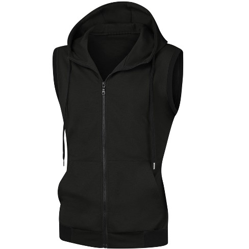 Lars Amadeus Men's Zip Up Sleeveless Drawstring Hooded Vest - image 1 of 4