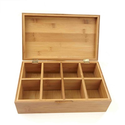 Mind Reader Bamboo Tea Storage Chest Box with 8 Compartments